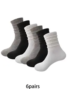 Women's Solid Color Basic Crew Socks, Casual Style Comfy Breathable Fitted Socks for Daily Wear, Women's Socks for All Seasons