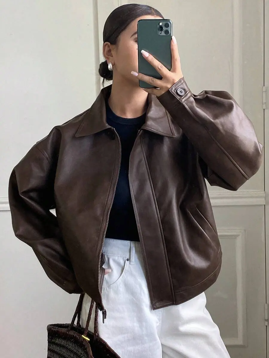Autumn/Winter Thickened PU Women's Regular, New Loose Casual, Outerwear Leather Jacket School