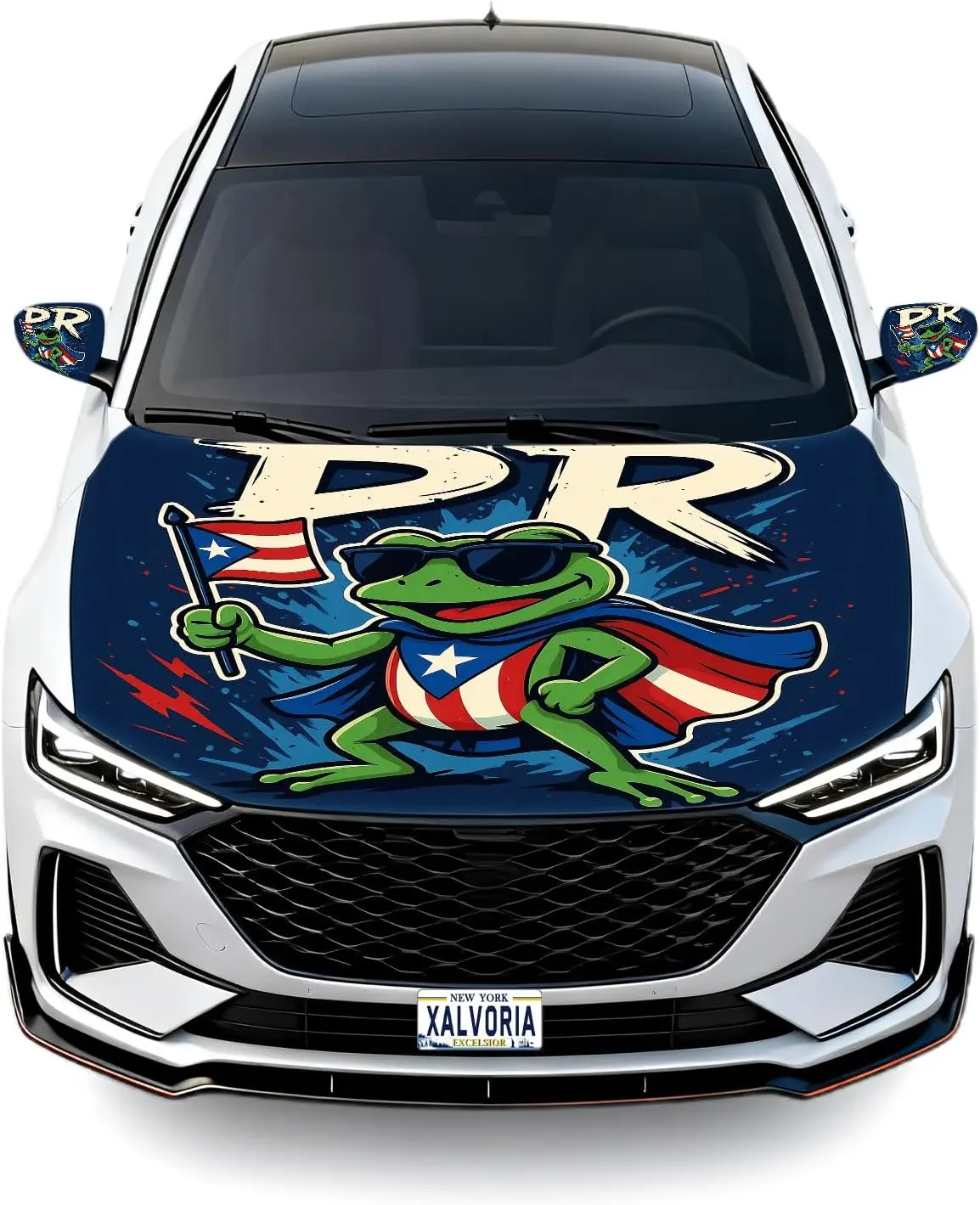 Puerto Rico Hood Cover with Mirror Covers – Multiple Styles, Stretch Fit, Easy Install, Boricua Car Accessories for Cars & SUVs