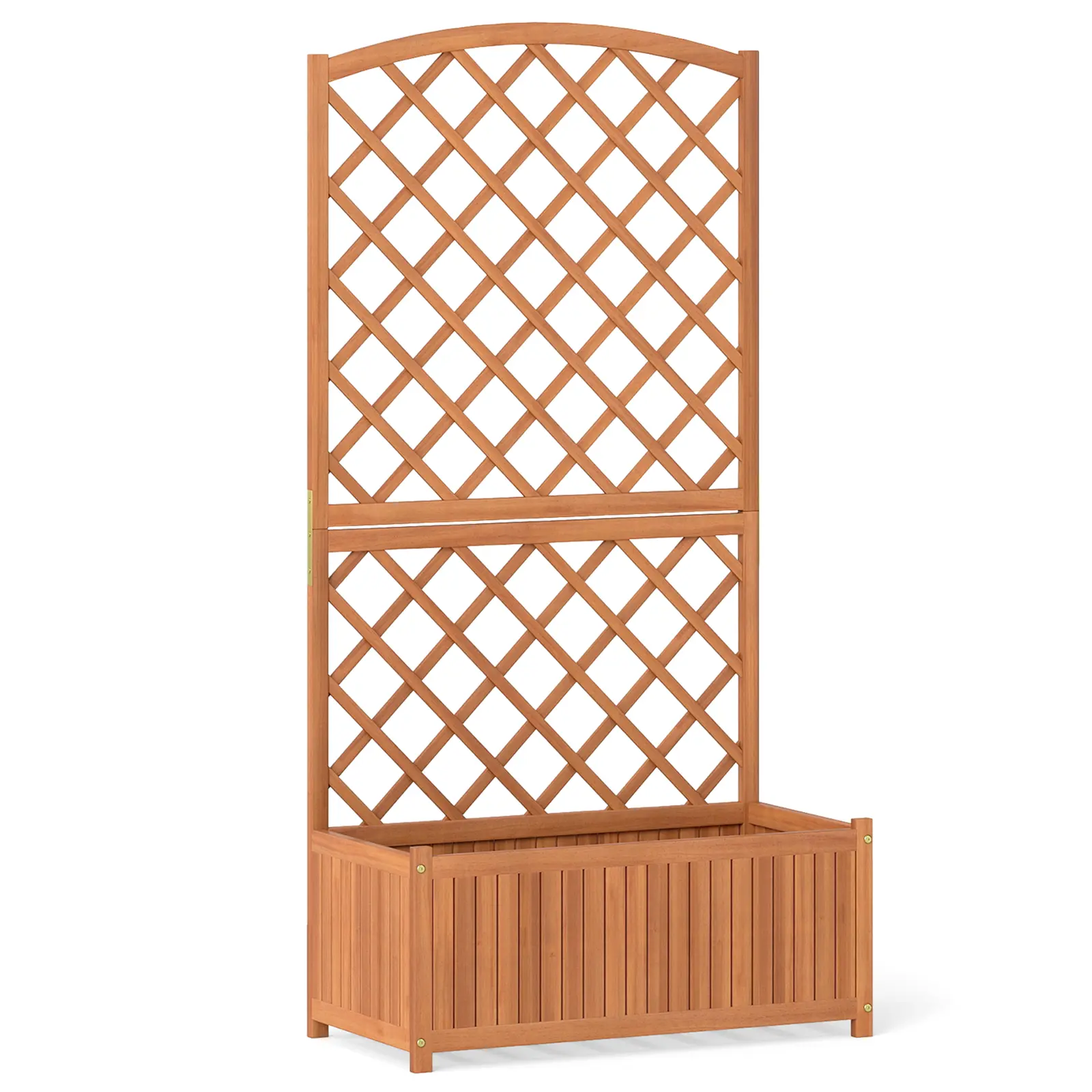 COSTWAY - Wooden Raised Garden Bed with Trellis 63 Inch Tall Garden Planter