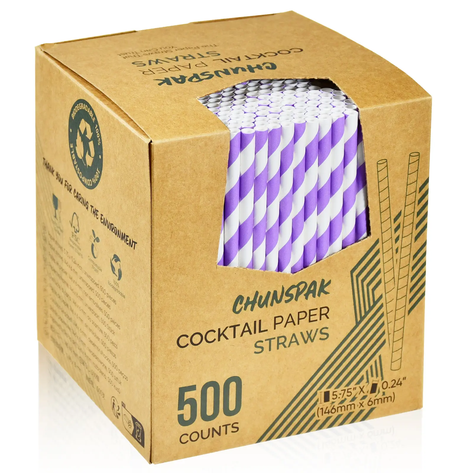 Small Purple Paper Cocktail Straws, 5.75 inch, 500 counts, Disposable Short Sipping & Stirring Straws - Biodegradable
