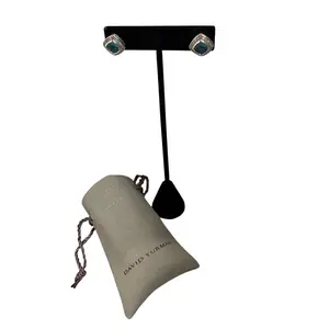 Pre-owned David Yurman Cushion Cut Blue Topaz & Diamond Halo Stud Earrings