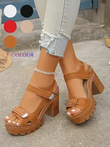 Summer New Multi-Color Buckle Thick Sole Wedge Heel Sandals, Women's Height-Increasing Sandals, Fashion Plain Design, Less Than Ankle Height, Stylish
