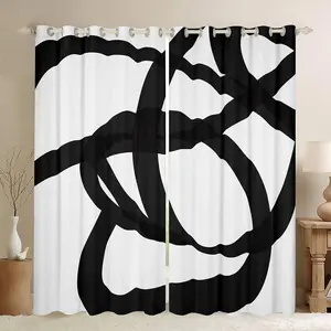 Black and White Striped Geometric Grommet Blackout Curtains - 30%-50% Blackout Household Textile Drapes with Privacy Window Film, Modern Home Decor, Bedroom Window Treatment, Grommet Curtains