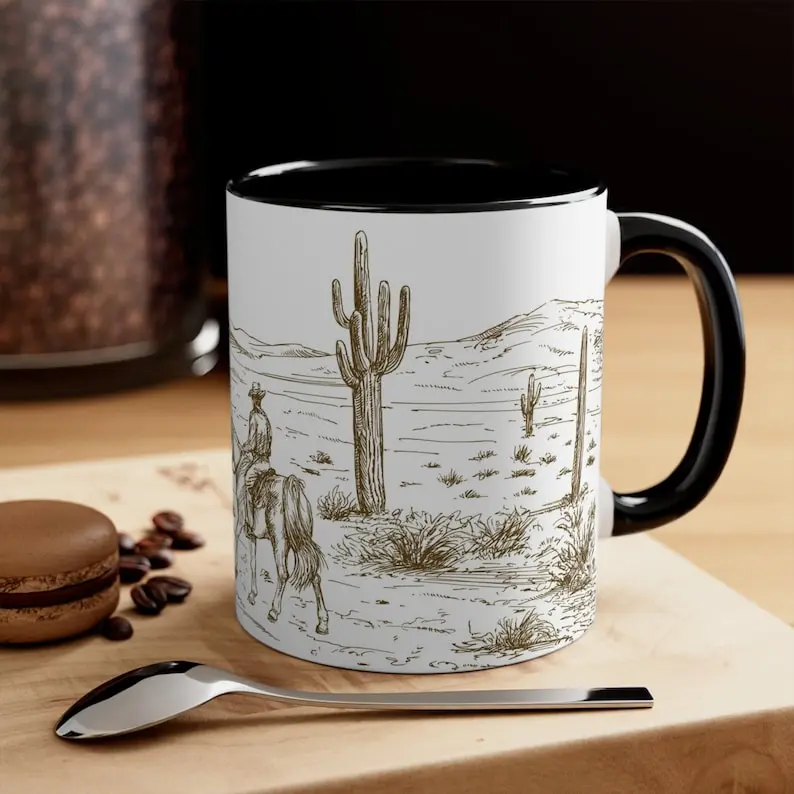 Cowboy Accent Coffee Mug, Western Rodeo Horseback Riding Cup, Rustic Wild West Drinkware, Retro Vintage Hoedown Ceramic Tea Cup,other's Day Gift, Father's Day Gift, Birthday Gift, Christmas Gift, Valentine's Day Gift