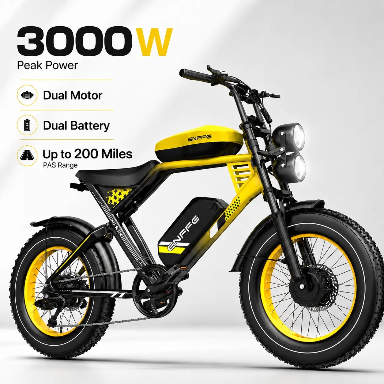 Adult 3000W Peak Dual-Motor Ebike, 48V 45Ah Dual-Battery E-Bike with 200-mi Range, 32MPH Max Speed, Full Suspension, 20×4 Fat Tires, 7-Speed High-Torque Off-Roading Cycling Equipment tiktokshopbacktoschool