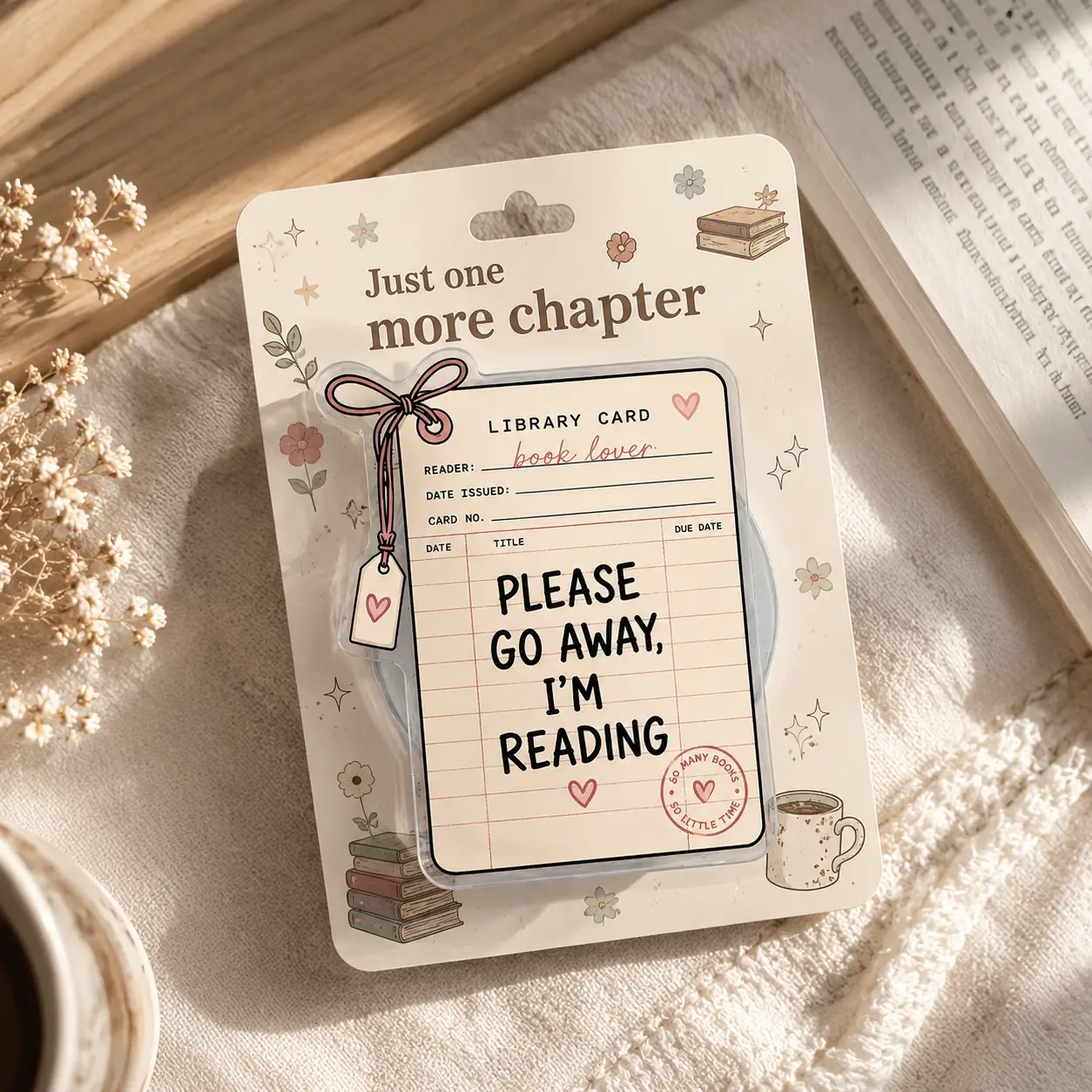 Shhh I'm Reading Magnetic Phone Grip Vintage Library Card Phone Holder Cozy Reader Accessory Acrylic Android