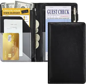 Black Server Books For Waitress/Waiter Book with Zipper Money Pocket,Cute Waitress Books Organizer Accessories Fit Server Aprons Note Pads (Black)
