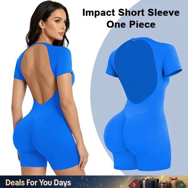 Women's Valora Impact Short-Sleeve 1-Piece Sports Jumpsuit - Soft Padded Bralette, Tummy Control, Butt Lifting, Strong Compression Activewear for Gym Workouts [SIZE UP 1]