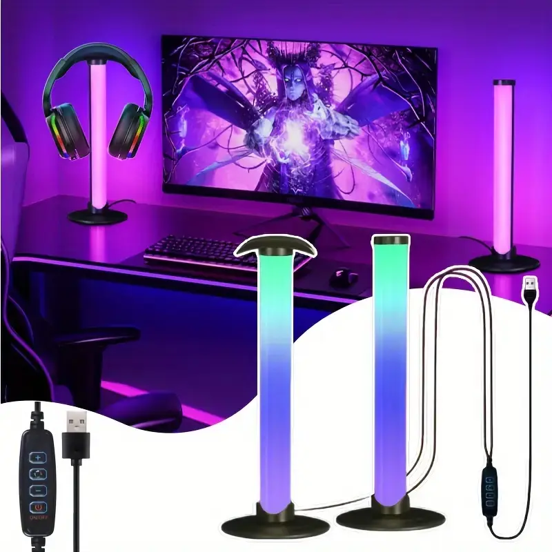 USB Powered Rgbic Desktop Game Light with Headphone Stand, Smart Multi-Mode Color Changing Atmosphere Lamp, Rgb Lighting for Parties, Gaming and Movies, Rgb Atmosphere Lights, Cool Rgb Light
