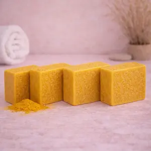 Pack of 4 turmeric soaps for face and body. Helps brighten skin, reduce acne and improve texture. Natural ingredients.