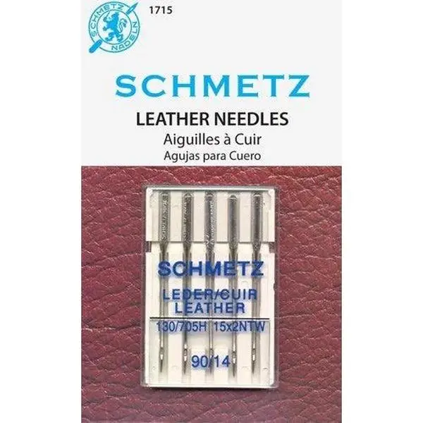 Schmetz 1715 Leather Sewing Needles - 90/14 Size, 5-Pack, Flat Shank - For Leather Work, Compatible with Household Sewing Machines, Prevents Skipped Stitches, Reduces Thread Shredding, Five-Pack