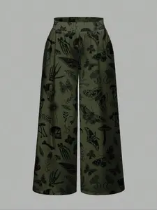 Gothic Plus Size Loose Woven Pants with Skull, Snake and Insect Patterns, Fashionable Casual Bottom for Women