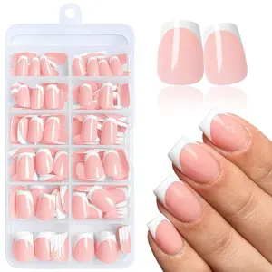 French Glossy Short Ballerina Coffin Classic Nails, 120 Pieces Artificial Nail Tips, Full Coverage Manicure Salon Quality, Women's Glossy False Nails