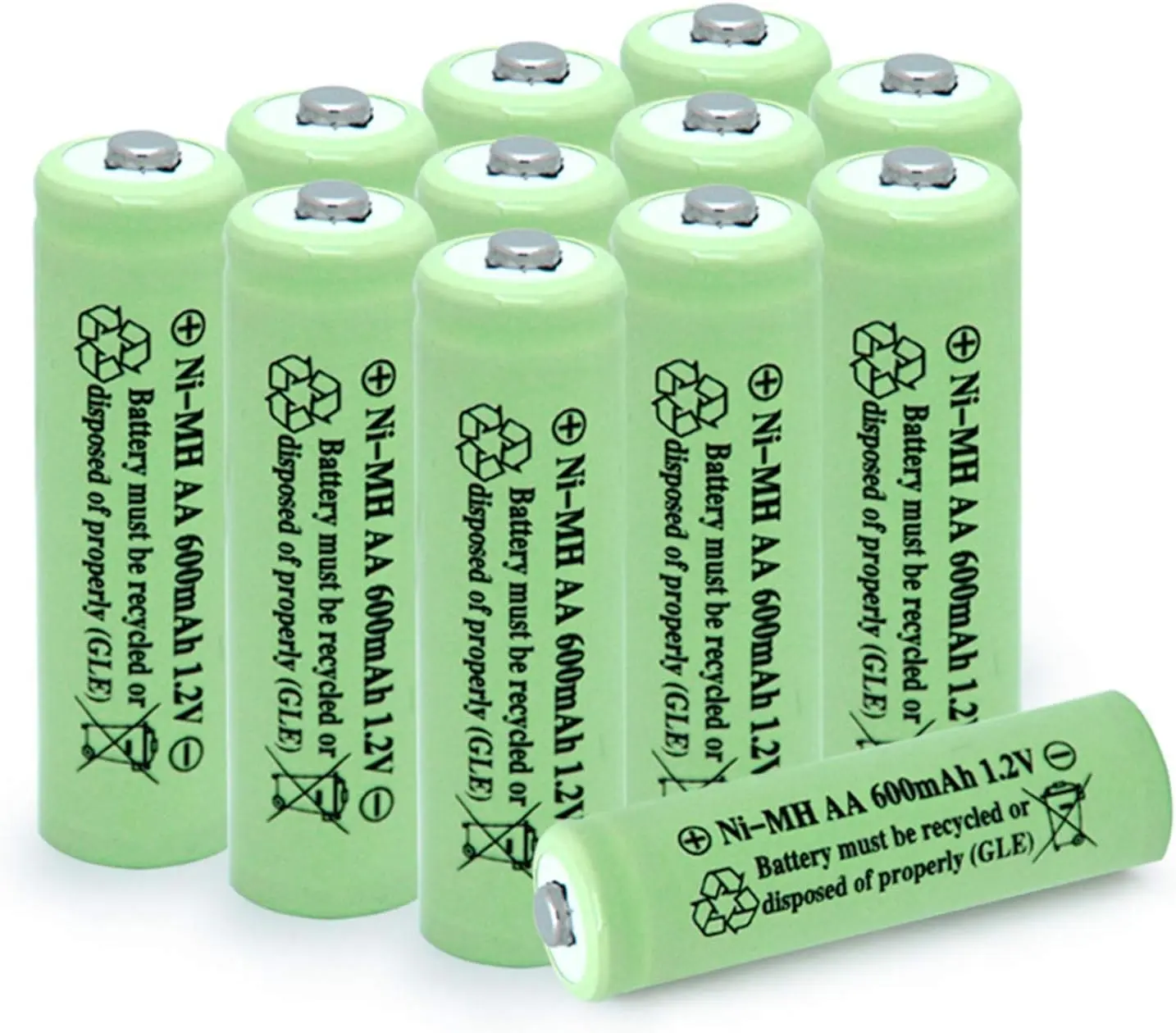 AA Solar Light Batteries NIMH 600mAh 1.2V Double A Rechargeable for Garden Lawn Landscaping Solar Lights Remotes Mice(12Pcs)