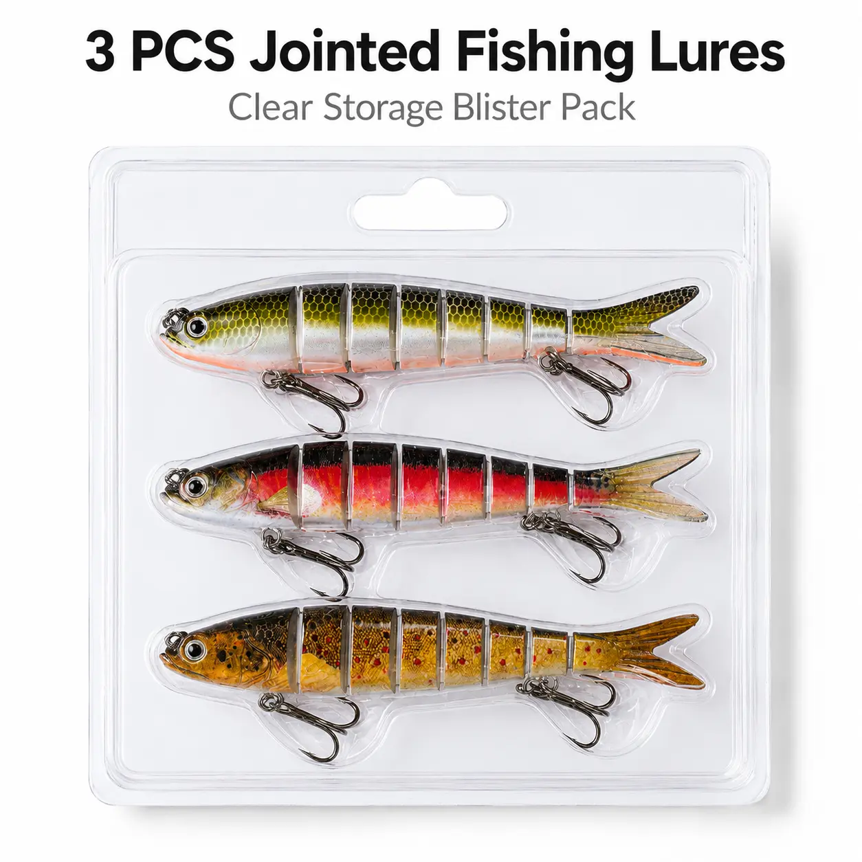 3PCS Jointed Fishing Lures Kit, Realistic Multi-Jointed Swimbaits with Treble Hooks, Bionic Minnow Hard Baits for Bass, Trout & Freshwater Fishing, Includes Clear Storage Pack