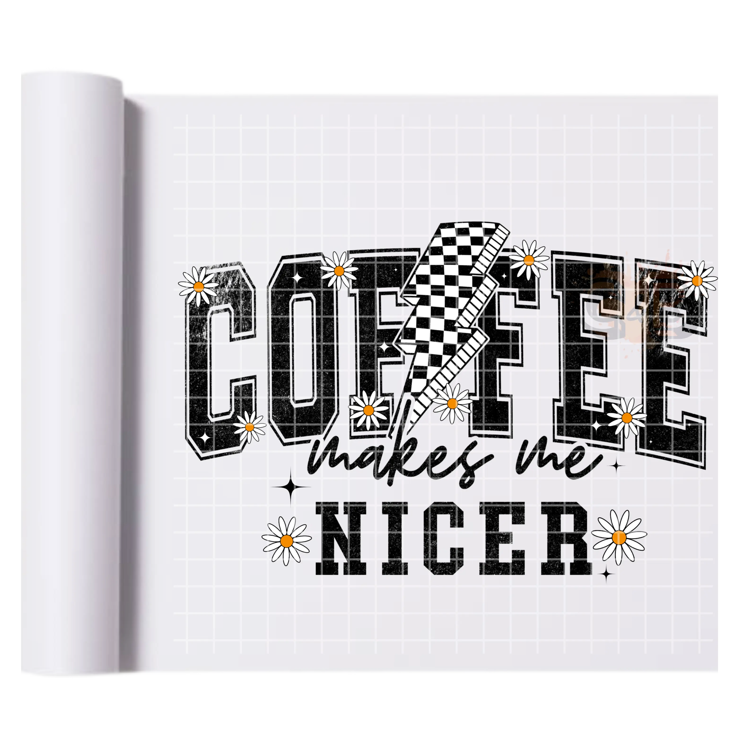 Coffee Retro Checkered Bolt DTF Transfer