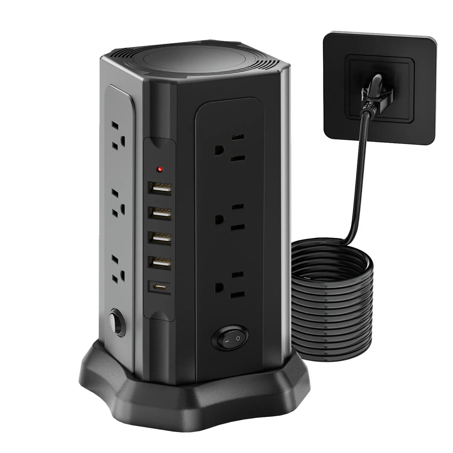 Power Extension Cord Multi Function Charger Tower Socket for Home / Office Durable Electronic Port Rubber Protection Usb Strip Tablet Cover