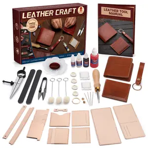 Harxvto Leather Wallet Working Kit Wallet for Men Craft Tools Set  Video Tutorials for Wallets Card Holders Handmade Smooth Leather, Classical Style, High-Quality, Durable, Personalized DIY Perfect Men's Gift Wallet