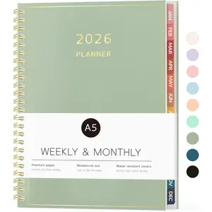 2026 Planner,  Calendar Planner Weekly and Monthly (Jan 2026-Dec 2026), 6" X 8", Agenda Book, Daily Journal Notebook with Tabs, Flexible Cover,  School Organizer, A5, Green