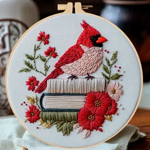 Beginner Embroidery Kit, Elegant Cross Stitch Set, Winter Bird Pattern, Flower Embroidery, DIY Embroidery Supplies, Embroidery Craft, Includes Printed Cotton Fabric, Thread, Needle