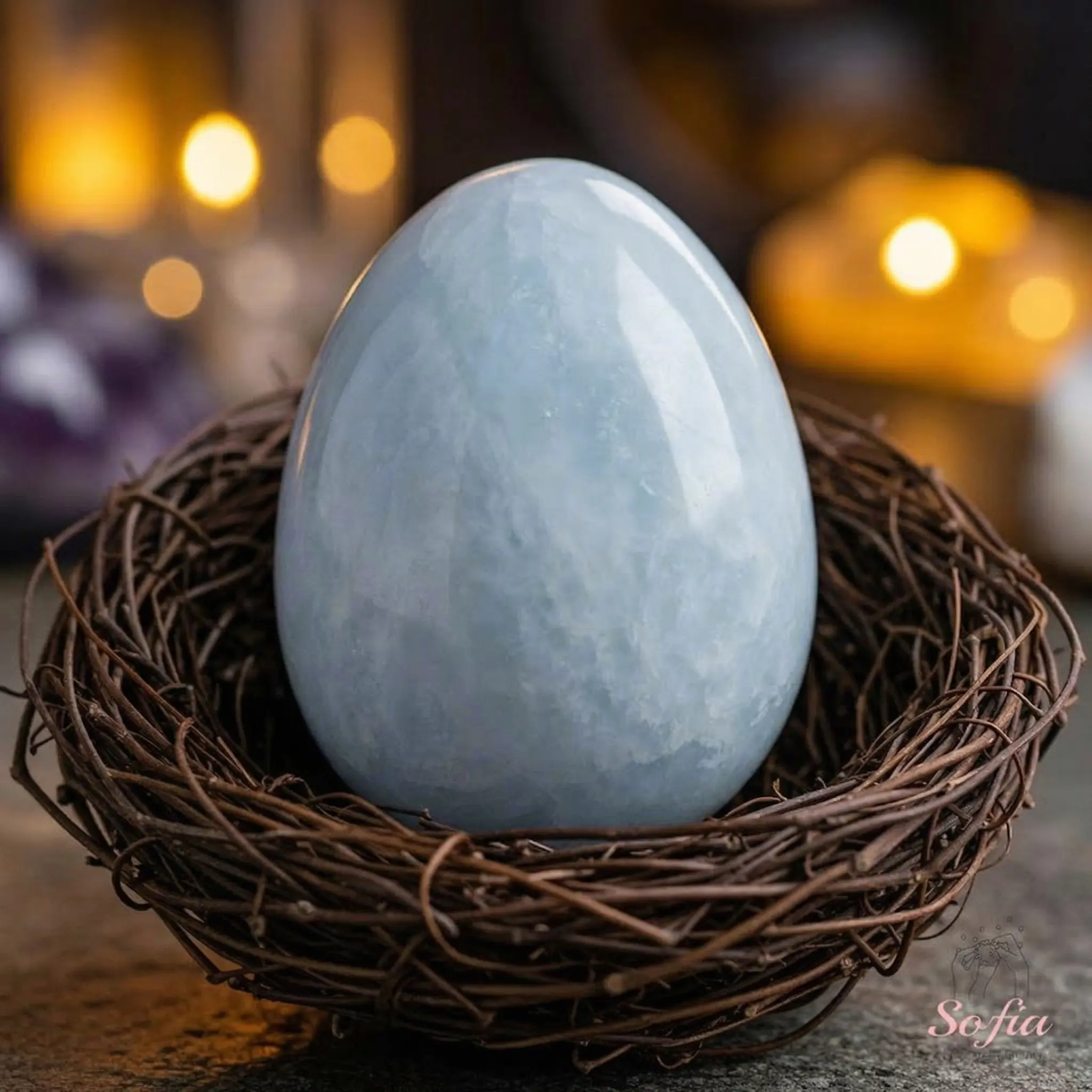 Polished Blue Calcite Egg - 2 Inch 80g Natural Mineral Specimen Worry Stone, Engraved Gemstone Decor, Custom Personalized Desk Decoration, Dainty Portable Crystal Decorative Stones