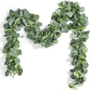 4-Piece Eucalyptus Wreath Set, 26ft Artificial Greenery Hanging Vine, Artificial Eucalyptus Garland, Wedding Backdrop Decor, Wedding Centerpieces, Table Runner & Fireplace Wall Decoration, Home Decor Ornament