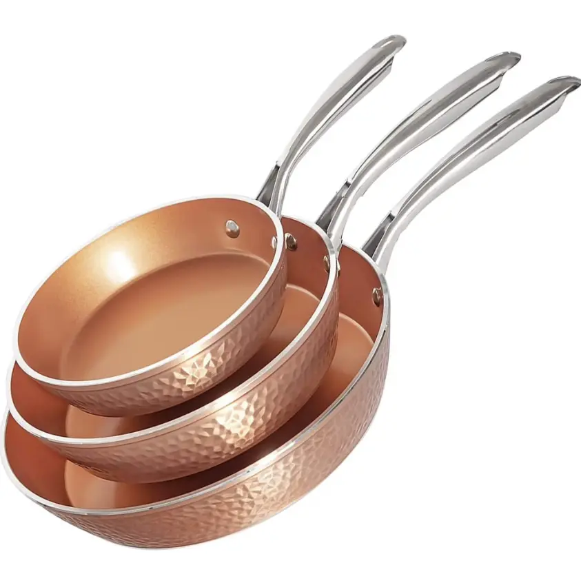 Gotham Steel Hammered Frying Pan Set, 3 Piece Nonstick Copper Fry Pans, 8”, 10” & 12” Skillet, Omelet Pan, Dishwasher Safe, Cool Touch Handle