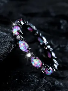 Unique Band Ring Luxury Imitated Opal Synthetic Opal Artificial Gemstone Rings for Men and Women Stackable Design Valentine's Day Anniversary Gift （with Box）