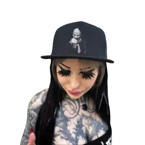 TheDriveClothing Terrifier Black Flat Bill Hat – Snapback Cap, Flat Brim Trucker Hat, White Pink Graphic Mesh Back Adjustable Hat, Unisex Streetwear