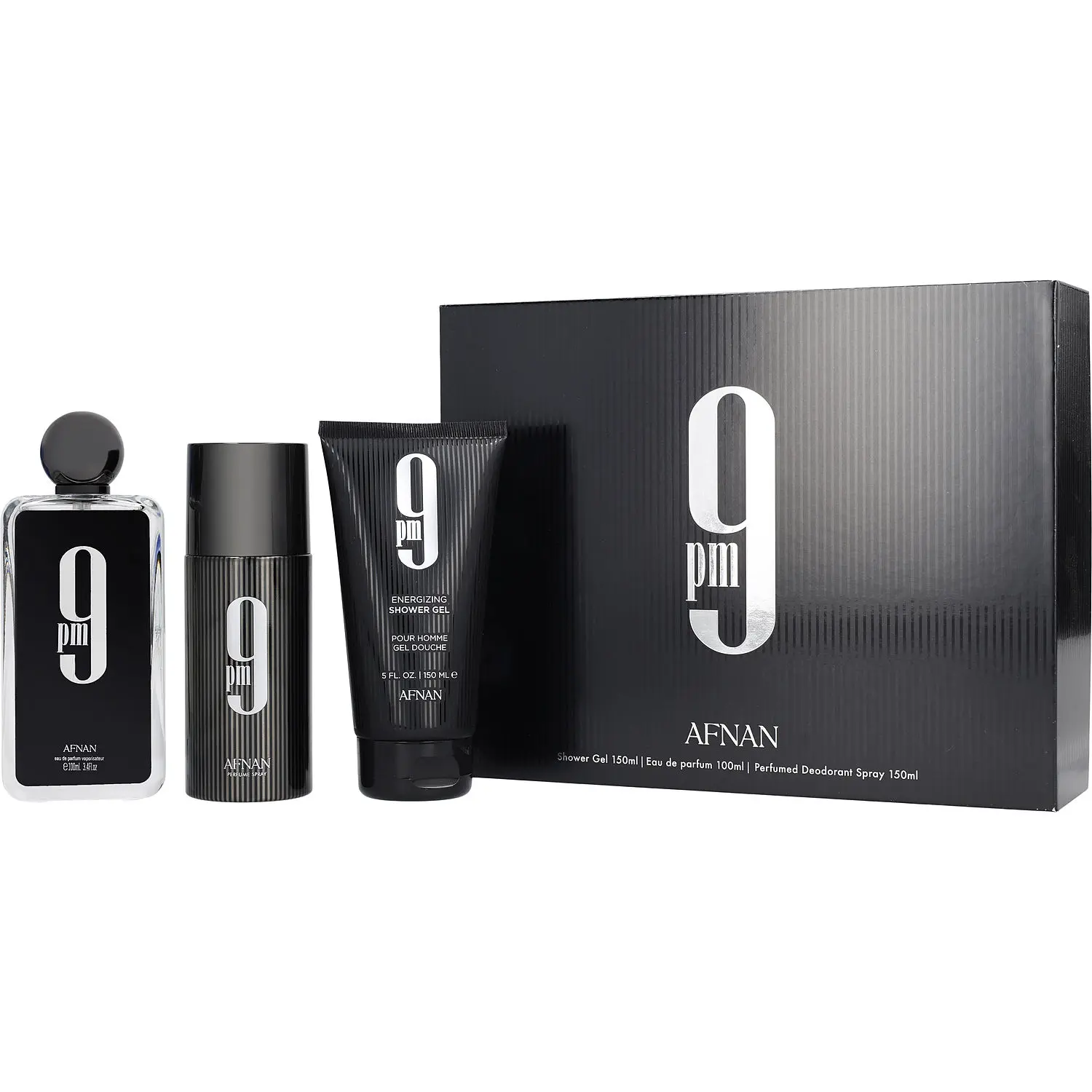 Afnan 9 Pm Set-Eau De Parfum Spray 3.4 Oz & Shower Gel 5 Oz & Deodorant Spray 5 Oz For Men Afnan 9 Pm Set-Eau De Parfum Spray 3.4 Oz & Shower Gel 5 Oz & Deodorant Spray 5 Oz For Men