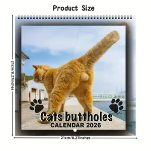 2026 Funny Cat Butt Calendar, Doodle Typography Calendar - Monthly Planner with Cat Illustrations, Perfect Gift for Cat Lovers, Ideal for Home & Office Use, 12-Month Paper Calendar with Dry Wipe Feature, Dry Erase Calendar, Calendars Planners