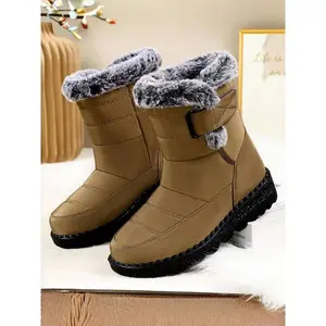 Women's Waterproof Winter Shoes, Fleece Lined Warm Inner Sole, Reinforced Water-Resistant Coating, Anti-Slip Snow Grip, Round Toe Design, Winter Warm Boots