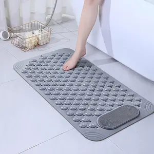 Suction Cups Shower Mat Non Slip Bathtub Mat with Drain Holes Foot Scrubber Massage Bath Mat Grey Bathroom Rug Non Slip Mats Water Absorbent Mat