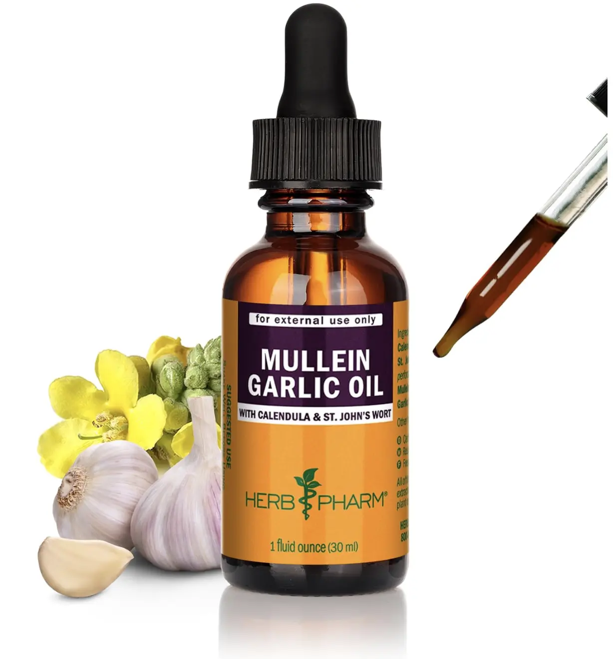 Herb Pharm Mullein Garlic Oil | Calendula, Garlic, Mullein flower, St. John's Wort, Olive Oil for External use