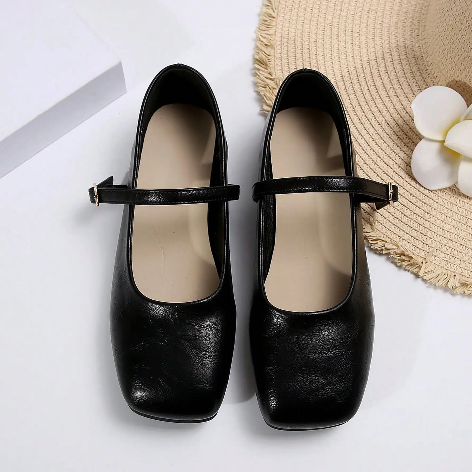 Womens Square Toe Ballet Flats Comfortable Shoes Dressy Casual Slip-On Ballerina Walking Flat Shoe Summer Vibes