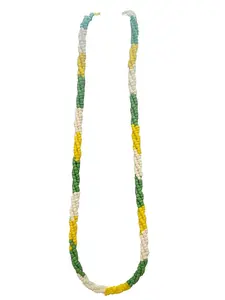 Unisex San Judas Tadeo Necklace Torsal style (14 inches) 3 threads of Glass beads (green, yellow, white)