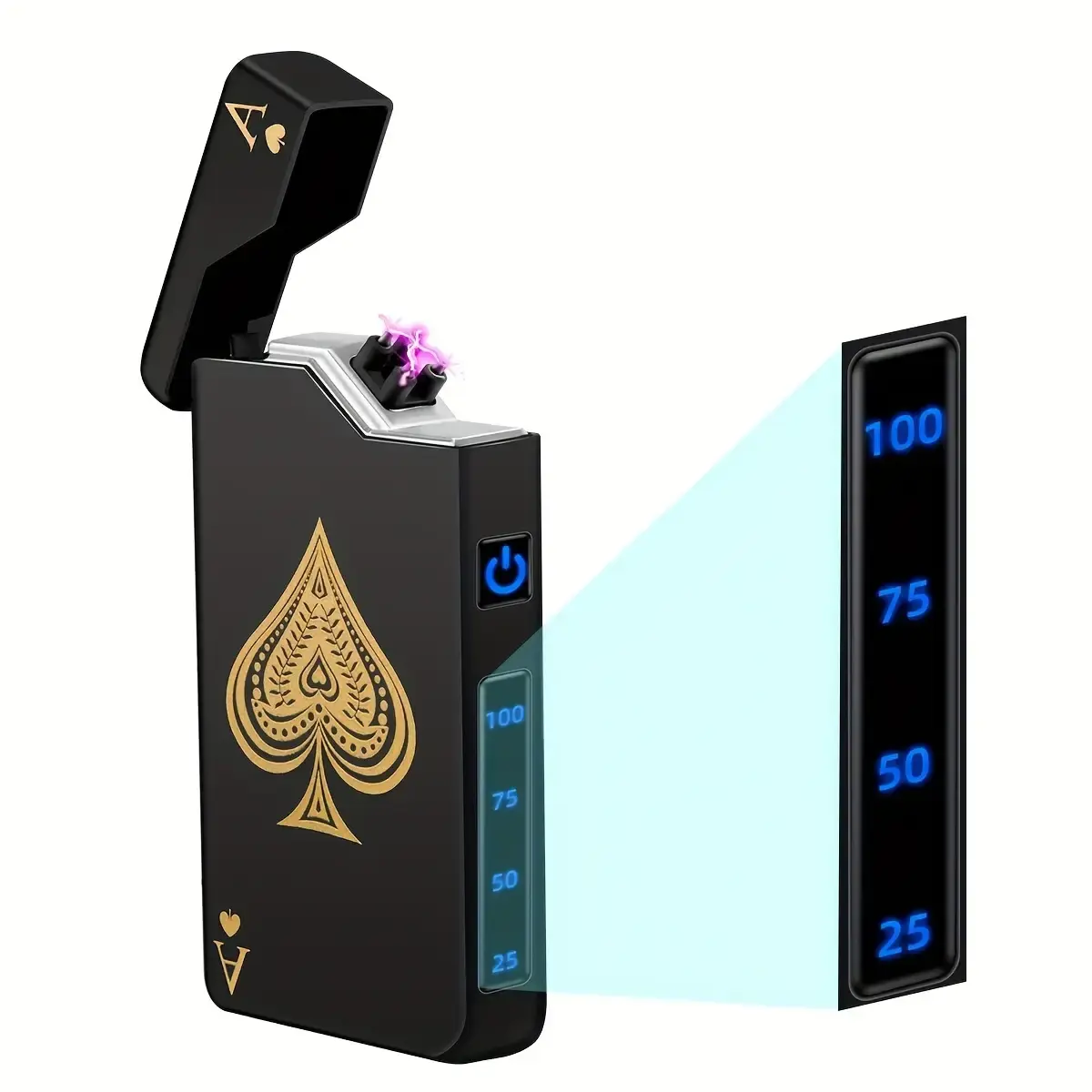 Dual Arc Plasma Electric Lighter Windproof Flameless, USB Rechargeable Metal Lighter with LED Battery Display, Black Ace Gift for Candle Lighting, Camping & Everyday Use(Fuel Not Included)