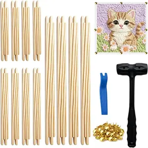 Wooden Needlepoint Stretcher Bars Kit - 12 count 6/8/12 Inch Frame with 100 Tacks, Rubber Mallet &  Tool for Embroidery,  Stitch - 6 Adjustable Sizes for Beginners, Artists, DIY Crafts