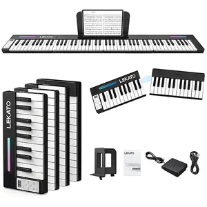 LEKATO Portable Quadruple-purpose Keyboard Piano 88 Keys, Digital Piano with Magnetic Connection for Beginners, Travel Foldable Electric Piano Keyboard, with Sensitive Keys, Sustain Pedal, Sheet Music Stand