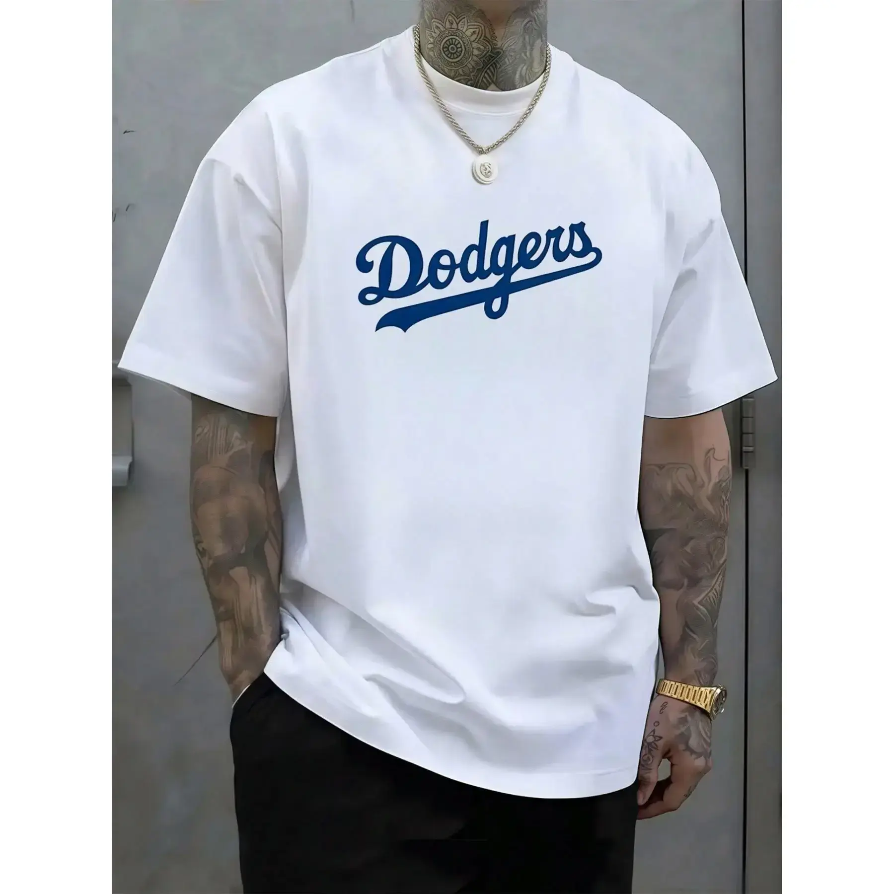 SageSprint Men's Athletic Graphic Loose-Fit Short-Sleeve Round Neck T-Shirt - Blue Baseball-Style Casual Sports Tops, Soft Breathable Streetwear, Sporty Vintage-Inspired Summer Top, Sporty Sports Tops