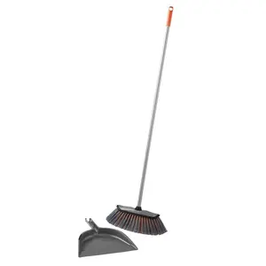 Smooth Sweep Indoor Angle Broom with Dustpan - Gray Broom & Orange Handle Cleaning Set brush dusting multifunctional