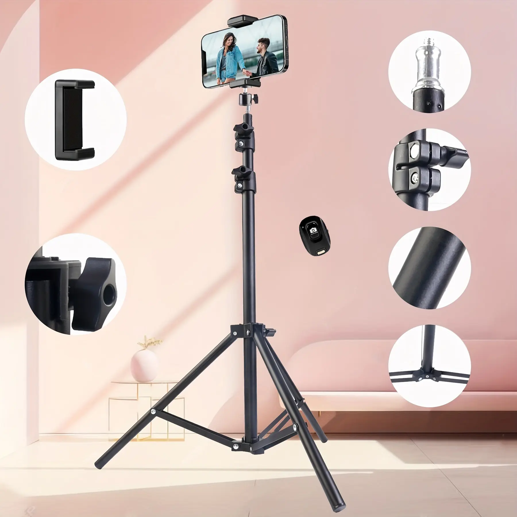 63"Adjustable Phone Tripod with Phone Holder & Remote Control , Overhead Cell Phone Stand for Video Recording, Compatible with iPhone Android Phone camera photography#tiktokshopbacktoschool