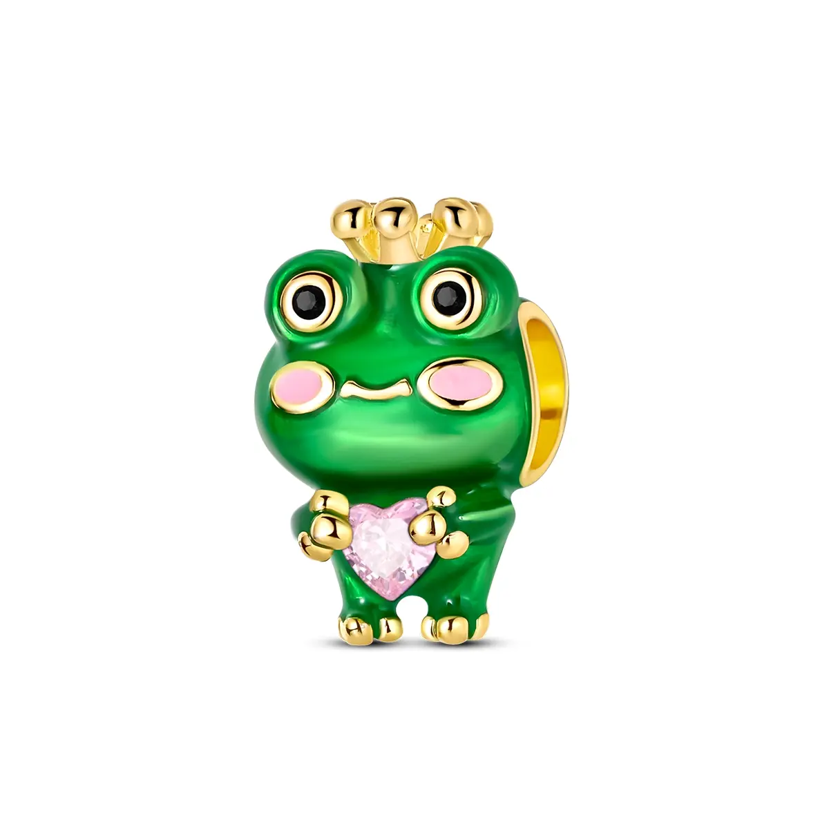 MULA 925 Silver-plated Gold Plated Cute Frog Charm with Pink Heart-Shaped Zirconia and Enamel - Fits Pandora Bracelet - Fun Jewelry Gift for Women and Girls on Birthdays, Anniversaries and More