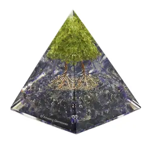 Organite Orgone Pyramid Extra Large 95 MM - Orgone Energy Pyramid with Evil Eye, Hematite, Tiger Eye, Black Obsidian Crystals & Healing Stone