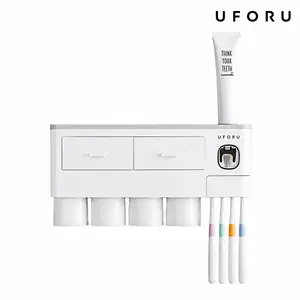 UFORU 2-4 Cup Capacity Bathroom Toothbrush Holder - Wall-Mounted with Toothpaste Dispenser - Cosmetic Drawers, Large Capacity Trays & Bathroom Accessory Bottle Home Storage Organizer, Great Home Essentials, Perfect Gift Idea #SummerWins#DFYD