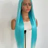 Lake Blue Long Straight Hair Wig, 13x4 Handmade Lace Front wig, Wear and Go 26 Inch Natural Hairline Synthetic Lace Cap for Cosplay, Synthetic Fiber Wig, Synthetic Wigs, Synthetic Soft Wigs, Synthetic Material Wigs