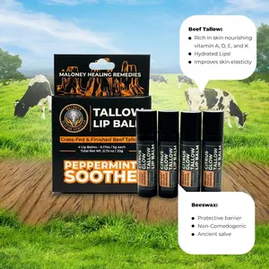 Tallow Lip Balm Peppermint Soothe 4-Pack Seed Oil-Free Hydration for Dry Chapped Lips Natural Moisturizer