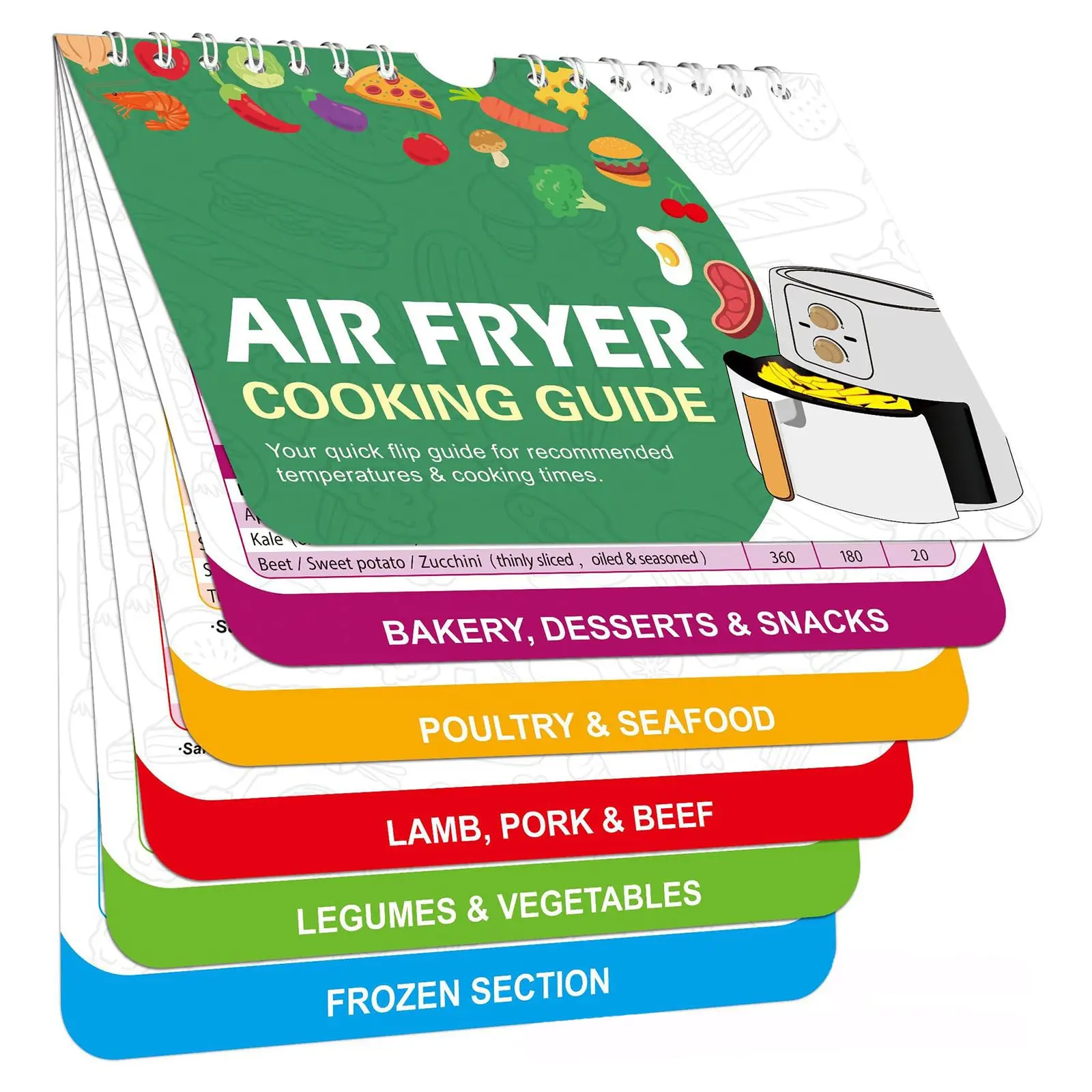 Magnetic Air Fryer Cooking Guide, 1 Count Air Fryer Cheat Sheet, Air Fryer Cooking Time Chart, Quick Reference Guide for Popular Air Fryer Foods, Kitc