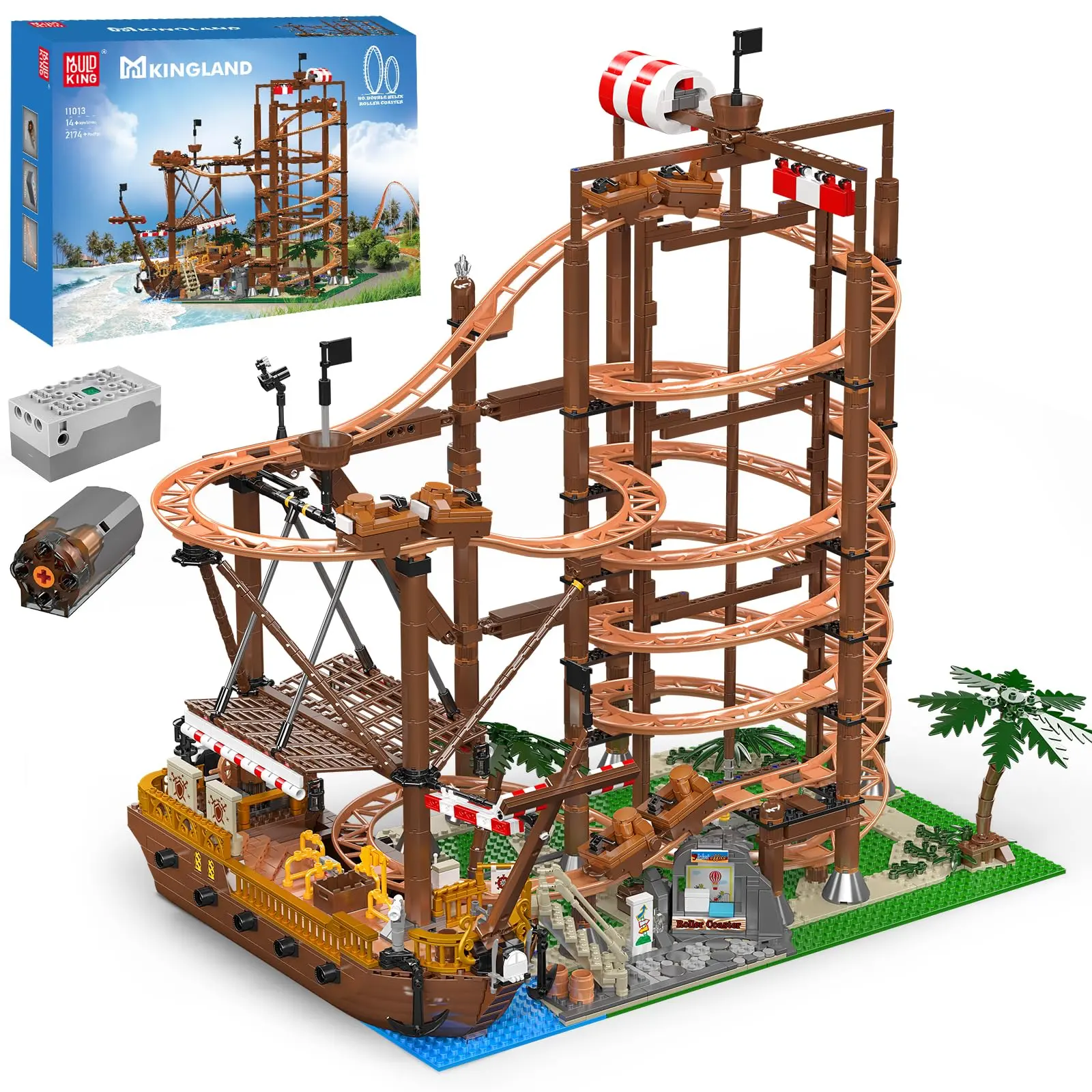 Mould King 11013 BPA-Free Bricks & Parts Amusement Park Building Set, Fairground Theme Kit with Roller Coaster & Pirate Ship, Unisex Ideal Gift for 12+ Years Adults (2174 Pieces)